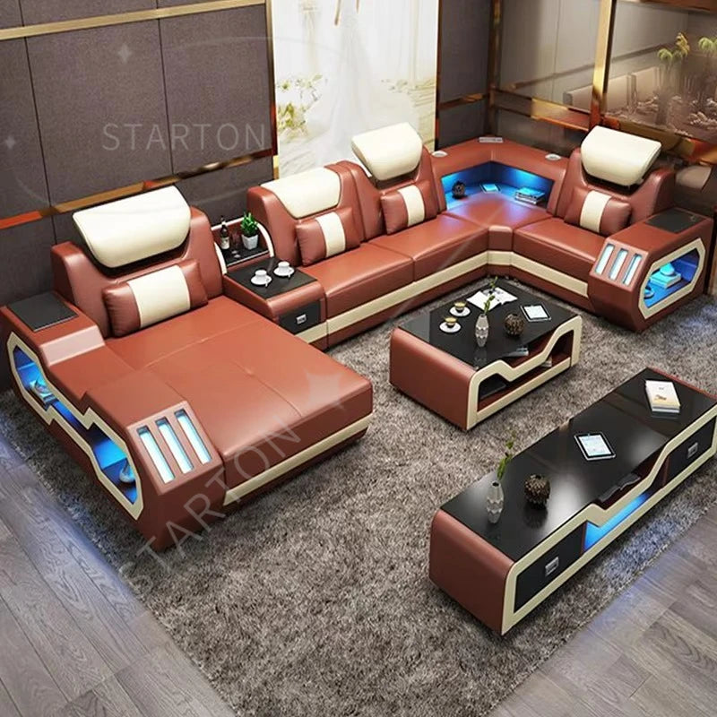 Modern Couch Living Room Leather High Back Comfortable Home Use Sofa