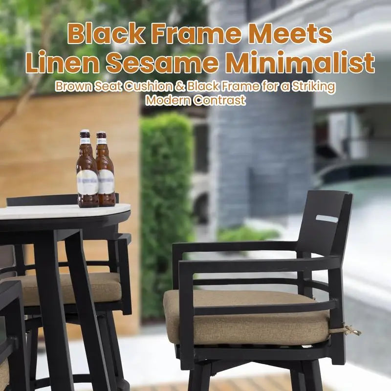 Modern Outdoor 2-Piece Swivel Bar Chairs - Aluminum Frame, 360° Swivel, Ergonomic Backrest, Tapered Legs, Sunbrella Cushion,