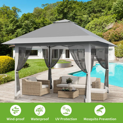 13x13Ft Pop Up Canopy Tent, One Push Setup Outdoor Gazebo With Mosquito Netting, Waterproof UV Protection Instant Shade Shelter