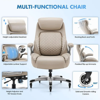 Office Ergonomic Desk High Back Executive Chair with PopOut Lumbar Support, Upgraded Casters, Adjustable Headrest, FlipUp Arms,