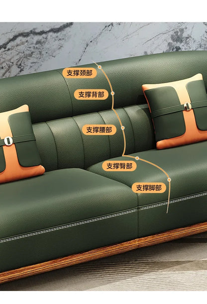 New Chinese Style Ugyen Wood Leather Sofa Large Apartment Combination New Furniture