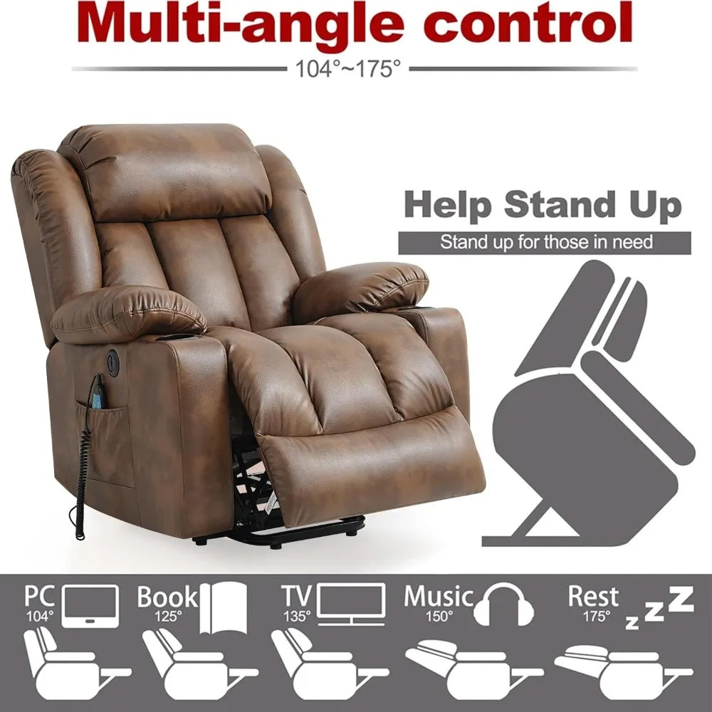 Power Lift Recliner Chair for Elderly Breathable Leather Recliner Chair with Massage and Heat for People Limited Mobility,2 Cup