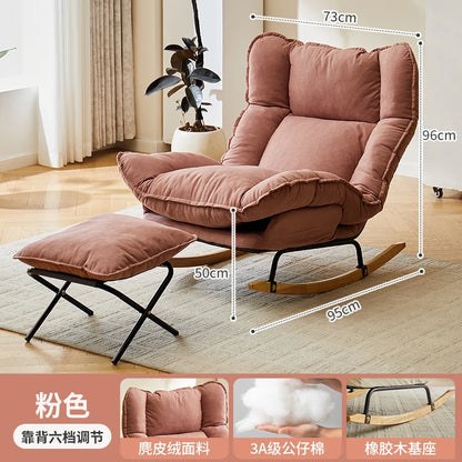 Retro Mid-Century Lazy Rocking Chair - Single Leisure Recliner for Living Room, Balcony & Napping
