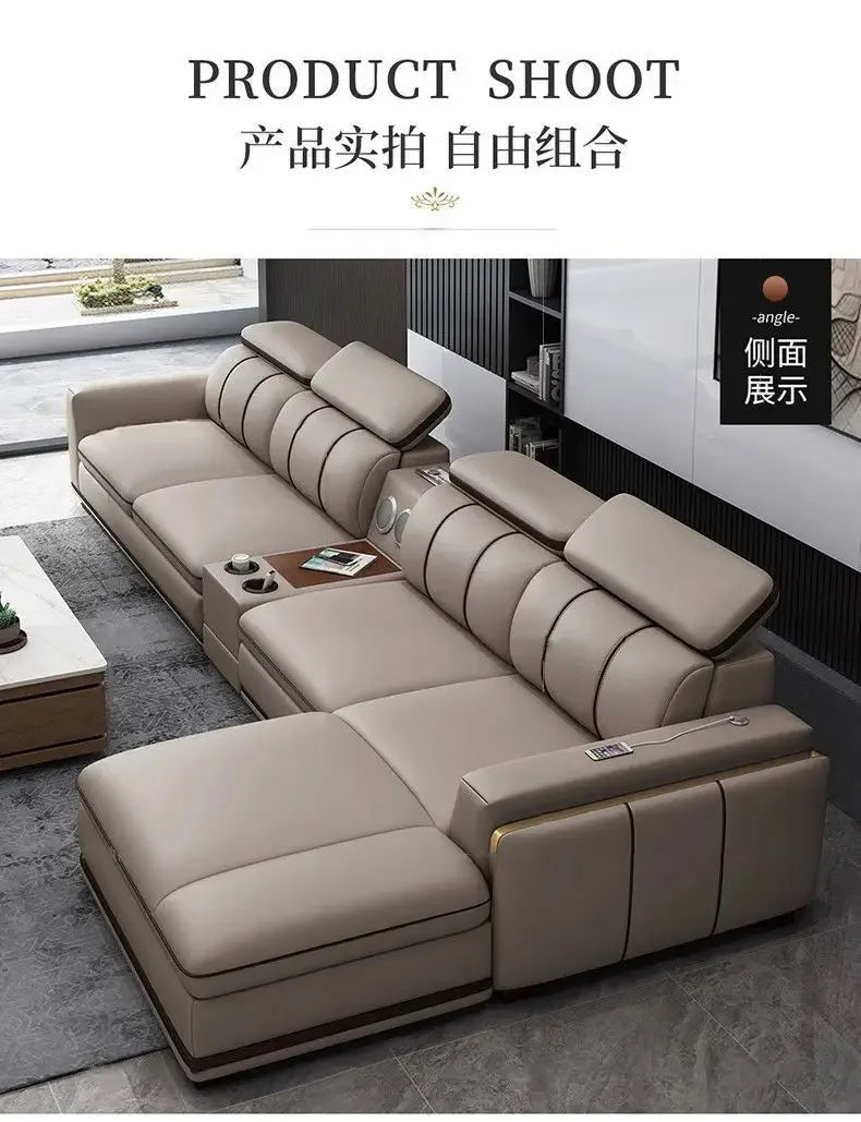 Light luxury first-layer cowhide leather sofa, living room size, straight row concubine combination household leather sofa