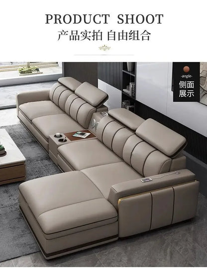 Light luxury first-layer cowhide leather sofa, living room size, straight row concubine combination household leather sofa