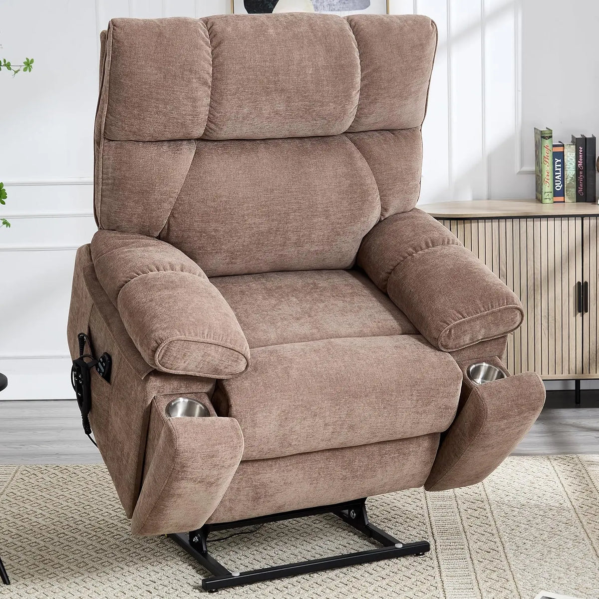 Dual Motor Power Lift Chair for Elderly with Vibration Massage and Lumbar Heating for Living Room, Electric Lay Flat Recliner