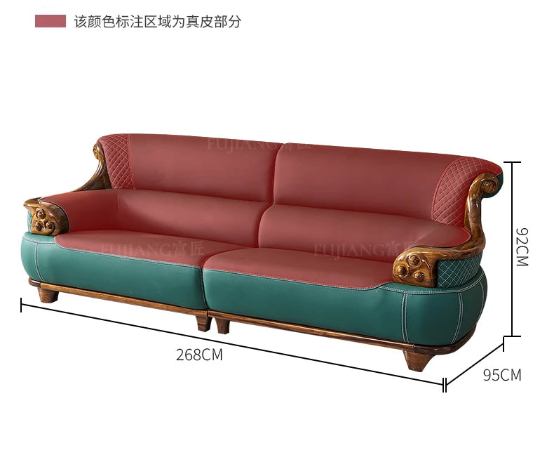 New Chinese-style thick leather sofa with solid wood 123 living room combination large apartment villa furniture  FT