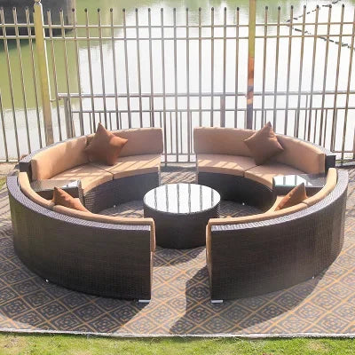 Outdoor rattan chair round sofa coffee table combination hotel reception rattan sofa terrace balcony semi-circular curved