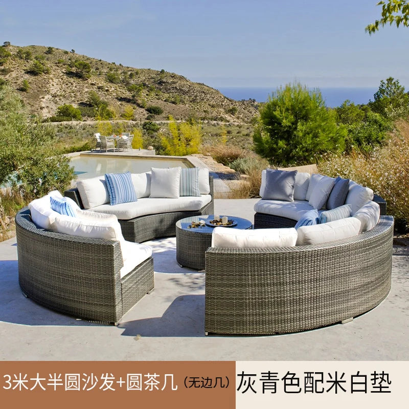 Outdoor rattan sofa courtyard open-air combination seat pe imitation rattan outdoor garden leisure balcony full circle curved ch