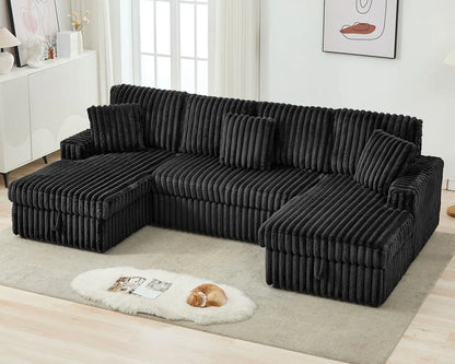 TODRANI 122 inch Overisze U Shaped Sleeper Sofa Pull Out Bed, Sleeper Sofa with Double Storage Chaise for Living Room