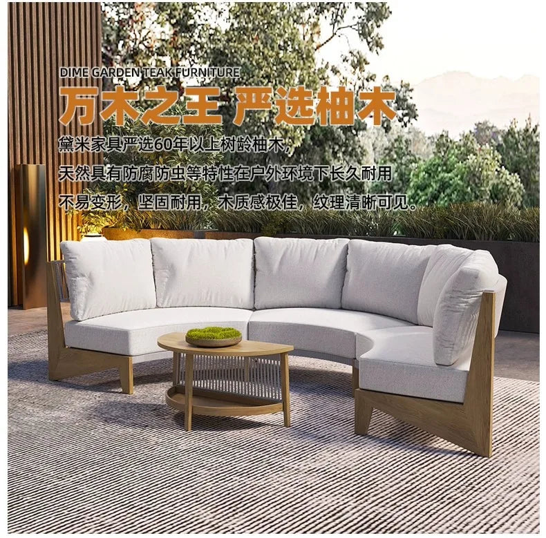 Outdoor sofa teak courtyard terrace leisure resort hotel outdoor deck rattan sofa garden furniture
