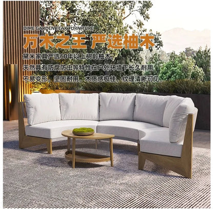 Outdoor sofa teak courtyard terrace leisure resort hotel outdoor deck rattan sofa garden furniture