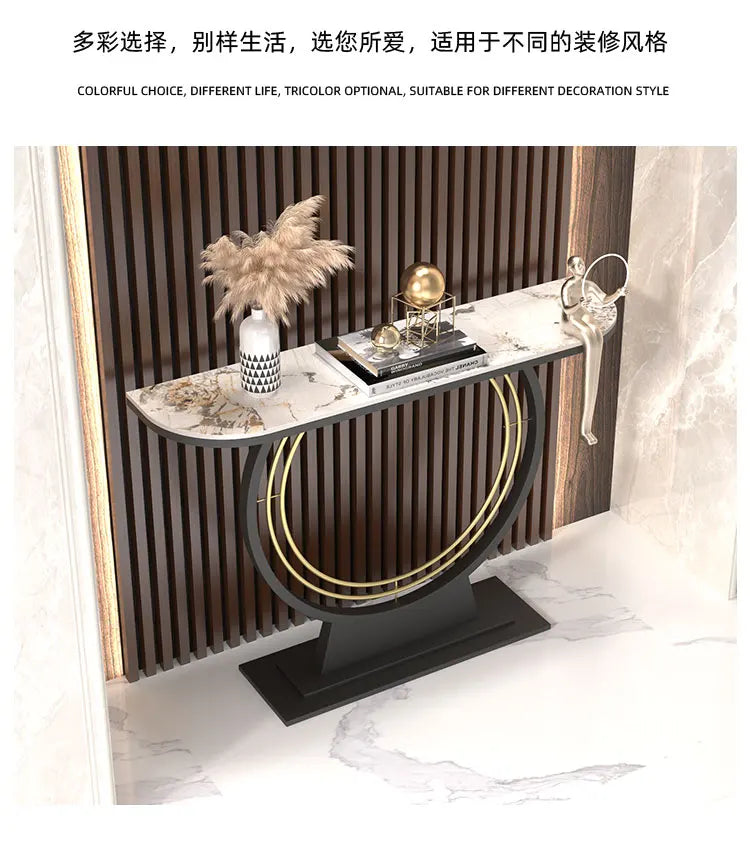 Light luxury entrance table, modern simple narrow case against the wall, aisle corridor decoration, golden end view table, entra