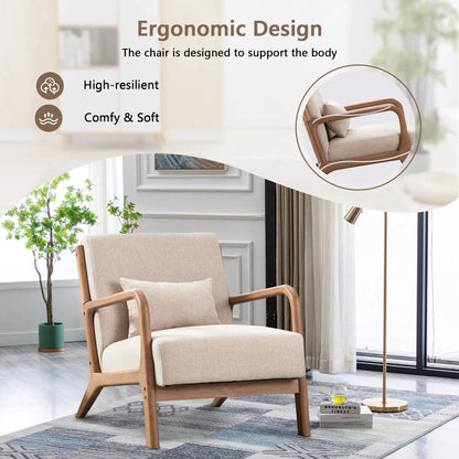 29*33*26 Inch Solid Color Solid Wood Living Room Chair 105° Backrest Non-Slip Casual Bedroom Chair With Pillow