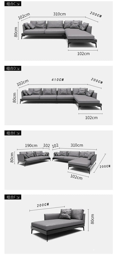 Italian sofa light luxury nappa leather furniture large apartment living room gray Nordic simple modern Hong Kong model room