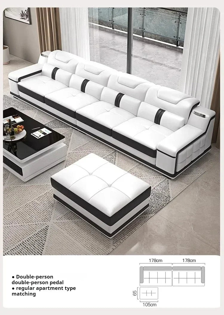 Luxury Italian Genuine Leather Sectional Sofa Set With Bluetooth Speaker And USB Ports Cow Leather Divano Living Room Furniture
