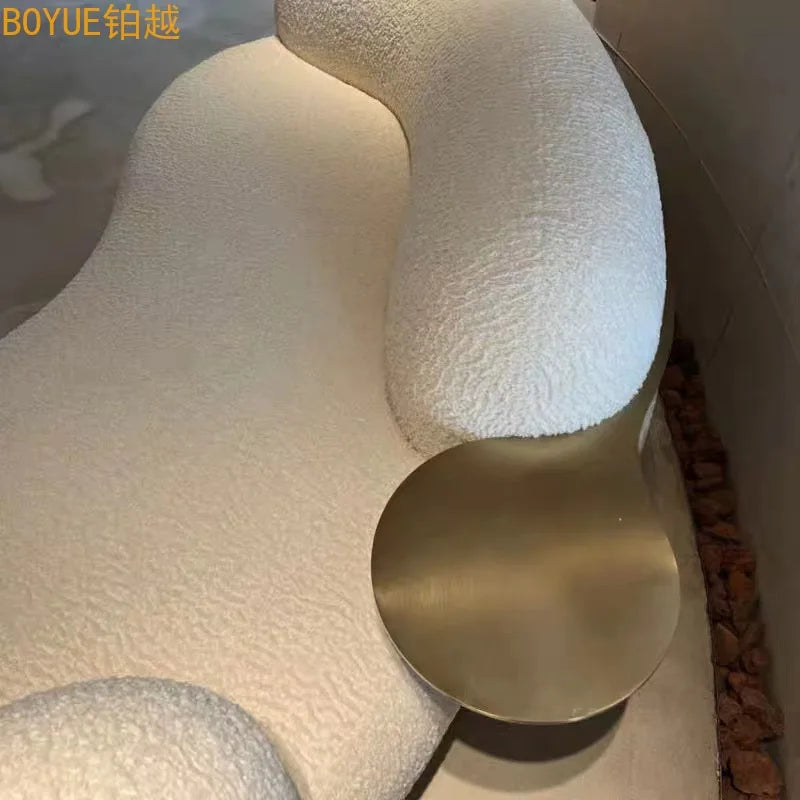 Modern light luxury fashion Italian curved pea pod sofa lamb wool fabric three-person sofa living room furniture