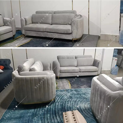 Modern Living Room Upholstery Velvet Sofa Set Tufted Designer Accent Golden  Luxury Office Reception Sofa Chair