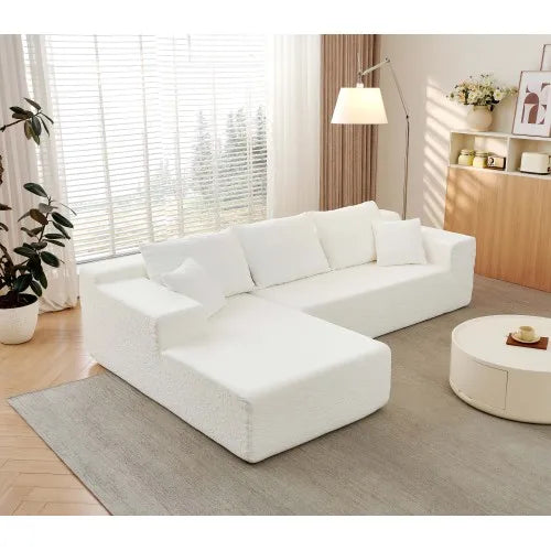 White cloud shaped sofa with L-shaped lounge chair, modern modular sofa with deep seat, suitable for living room, bedroom