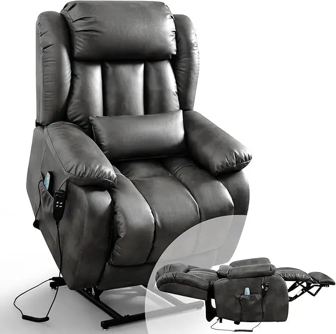 Recliner Chair for Adults, Dual Motor Power Lift Chair, Infinite Position, Lay Flat Lift, Massage and Heating, Exten