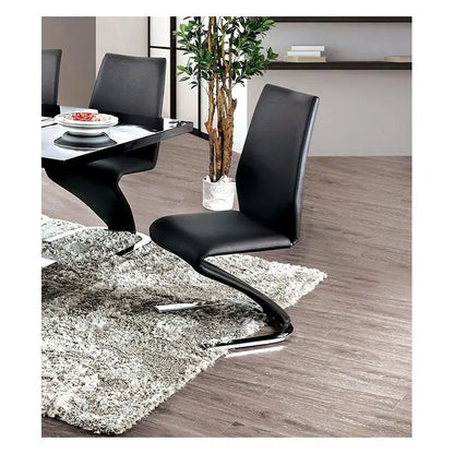 Contemporary Z-Shaped Chair Base - Set of 2 Dining Chairs - Black Leatherette with Chrome Finish - Stylish Side Chairs for
