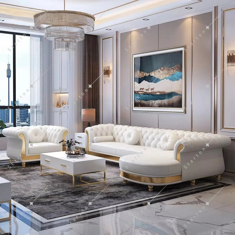 Classic American Antique Chesterfield Sofa for Home Office Hotel Couch Living Room Furniture Modern Genuine Leather Sofa Set