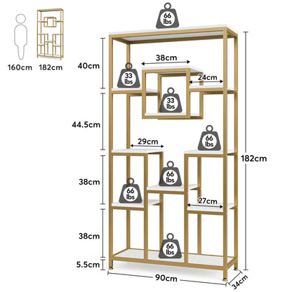 Tribesigns Bookshelf Bookcase, Gold 8-Open Shelf Etagere Bookcase with Faux Marble, Modern Book Shelves Display Shelf