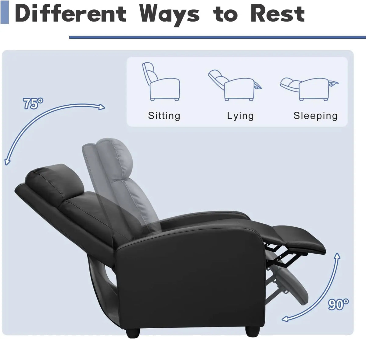 Adjustable Massage Recliner Chair with Footrest, PU Leather Sofa for Living Room Home Theater