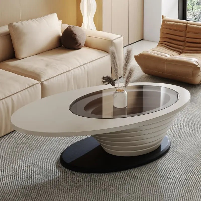 Table basse de salon célèbre sur Internet, nouvelle Table à thé ovale en verre minimaliste et Simple