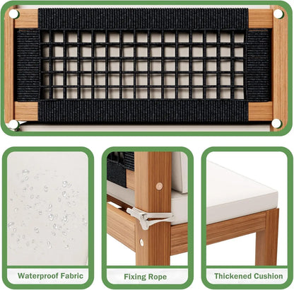 5 Pieces Acacia Wood Outdoor Sectional Sofa Set with Coffee Table, Outdoor L-Shaped Couch with All-Weather Cushion for Patio