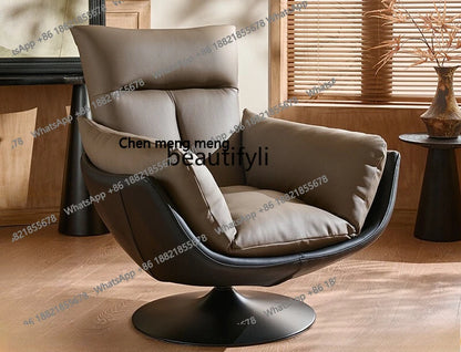 Single sofa chair rotatable living room balcony designer antique leather leisure lazy sofa H