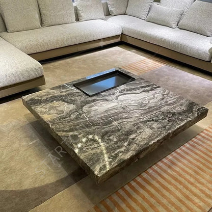 Modern Coffee Table Natural Marble Top Black Marble Coffee Table Center Table for the Living Room