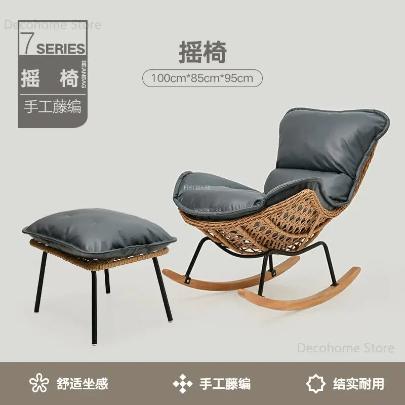 Modern Rattan Living Room Chairs Leisure Lazy Back Sofa Home Lounge Chair Outdoor Balcony Rocking Chair Living Room Furniture