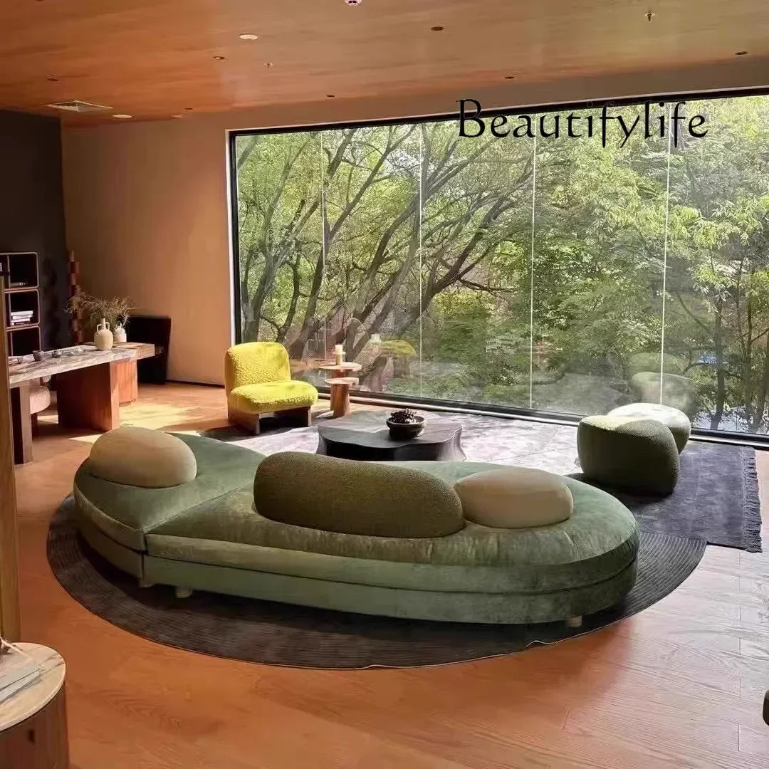 1PCS kXS French Pebble Sofa Designer Large Flat Layer Love Special-shaped Green Fabric Module Combination Arc
