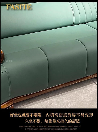 New Chinese-style simple ebony leather sofa luxury villa living room size apartment solid wood furniture corner combination