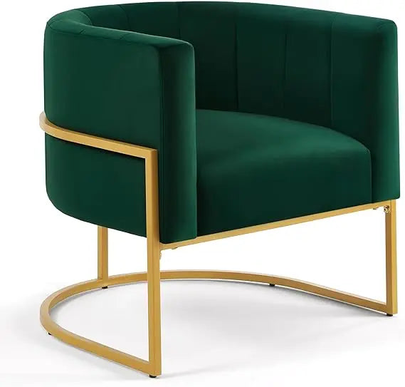 Velvet Accent Chair, Modern Armchair Single Sofa Barrel Chair with Gold Metal Base, Comfy Curved Back Living Room Chair for Bed