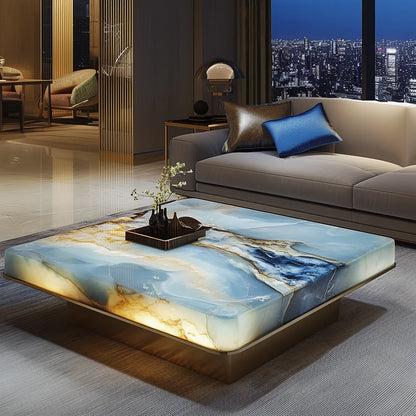 Italian natural marble colored luxury stone high-grade luminous jade living room square tea table