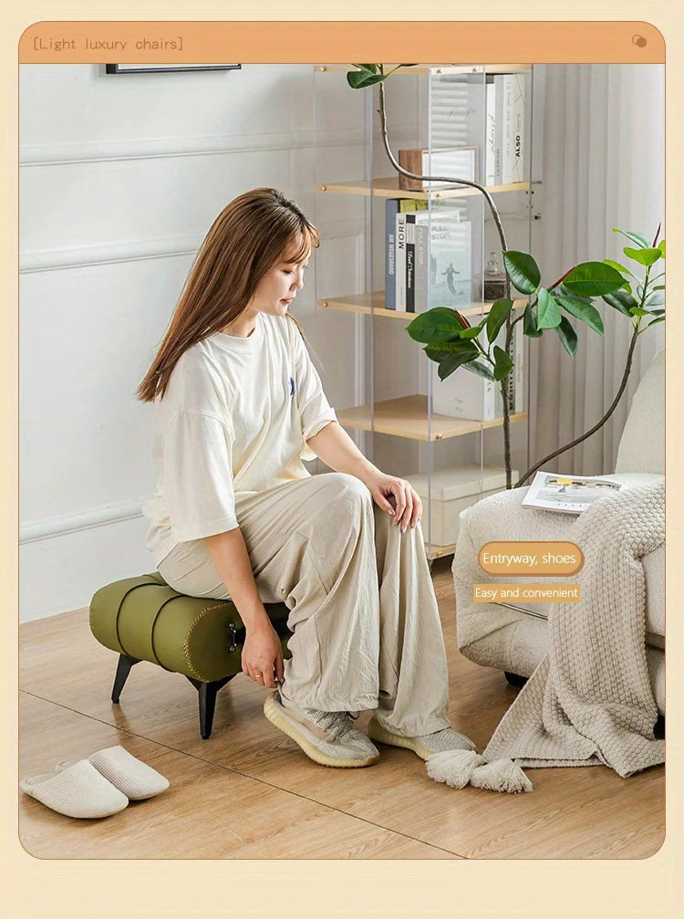 A square leather stool, living room stool, sofa footstool, home decoration, light luxury American, Italian, home decoration