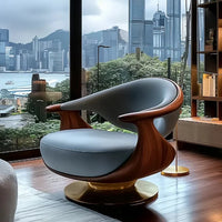 Walnut leather ingot chair light luxury single sofa