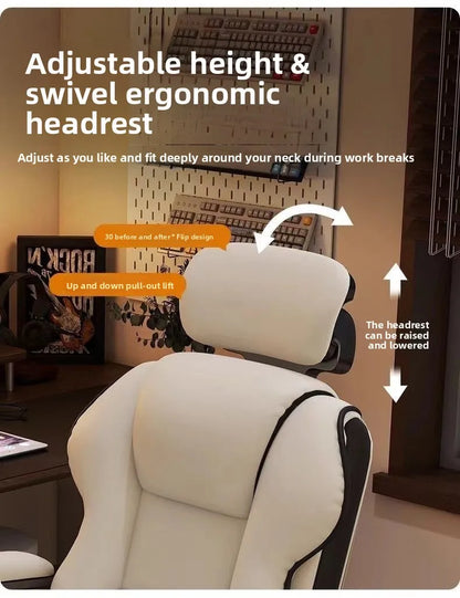Ergonomic Office Chair with Adjustable Headrest, Latex Seat, Reclining Function & Linked Armrests, Bow Tie Base