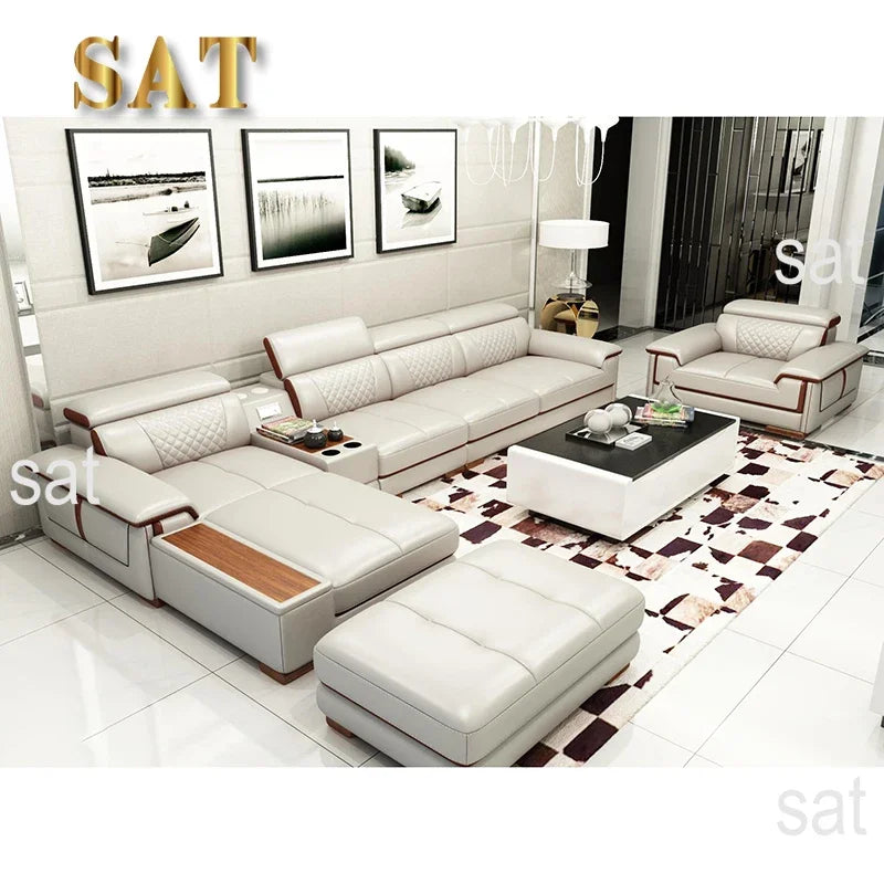 Hot Modern Design Modular L Shape Couch Living Room Sofa Set Furniture Luxury Home Lounge Modular Large Corner Leather Sofa