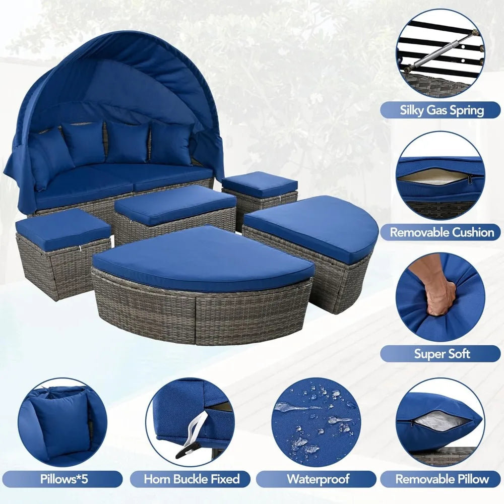 U_STYLE Outdoor Patio Furniture Set Daybed Sunbed with Retractable Canopy Conversation Set Wicker Furniture As same as WY000281
