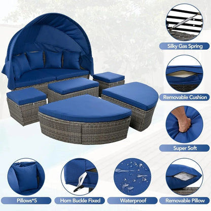 U_STYLE Outdoor Patio Furniture Set Daybed Sunbed with Retractable Canopy Conversation Set Wicker Furniture As same as WY000281