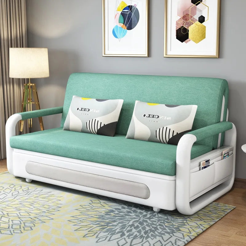 Modern Folding Sofa Bed with Fabric Upholstery Apartment Furniture Metal Frame Extendable for Living Room Dining Hotel Use