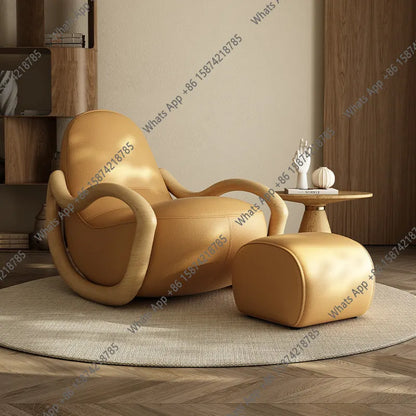 Cream wind solid wood rocking chair technical cloth household balcony Chinese lazy sofa  FT