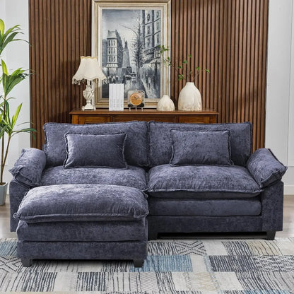 Convertible Sectional Sofa,  Chenille Fabric Double-Upholstered Comfy Sleeper Sofa