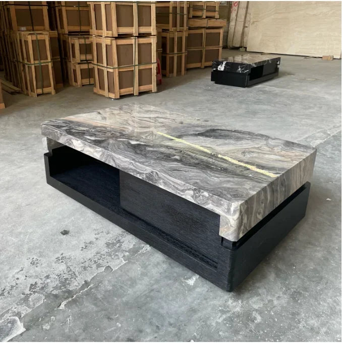 a163  Bulgari black marble luxury stone coffee table living room new walnut light luxury high sense