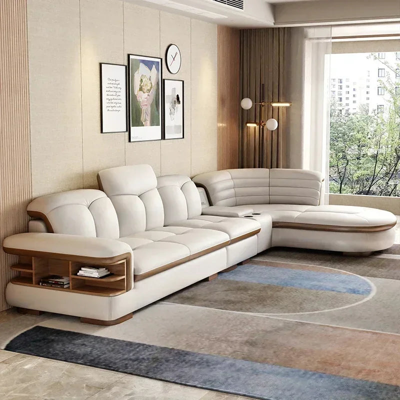 Premium Relaxing Designer Modern Sofa Fancy Genuine Leather Reclining Corner Sofa Sectional Luxury