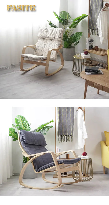 Simple and modern Nordic Boang rocking chair easy chair solid wood recliner lazy pregnant woman chair balcony lounge