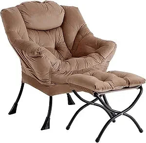 Lazy Chair with Ottoman, Modern Accent Leisure Upholstered Lazy Sofa , Contemporary Lounge Reading Chair with Armrests